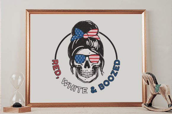 Red White and Boozed Girl Skull